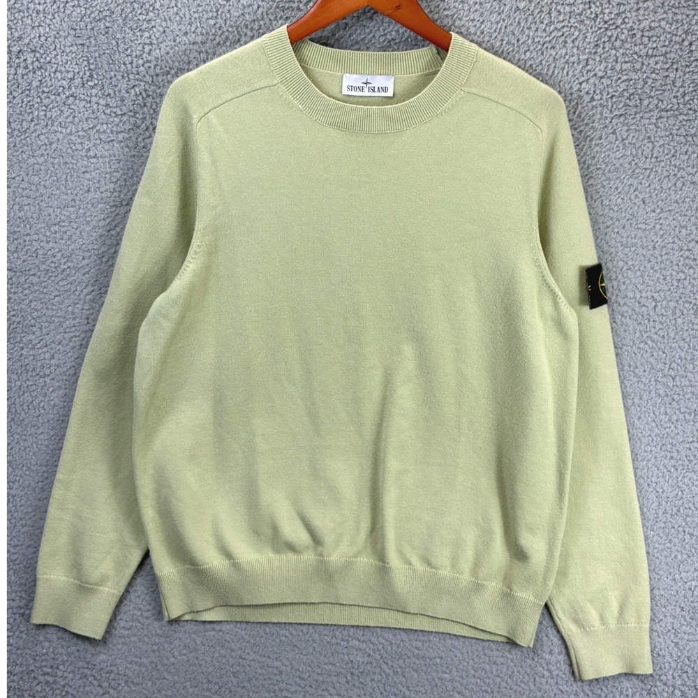 Stone Island Compass Badge Crewneck Knit Sweater Mens L Sage Green Pullover